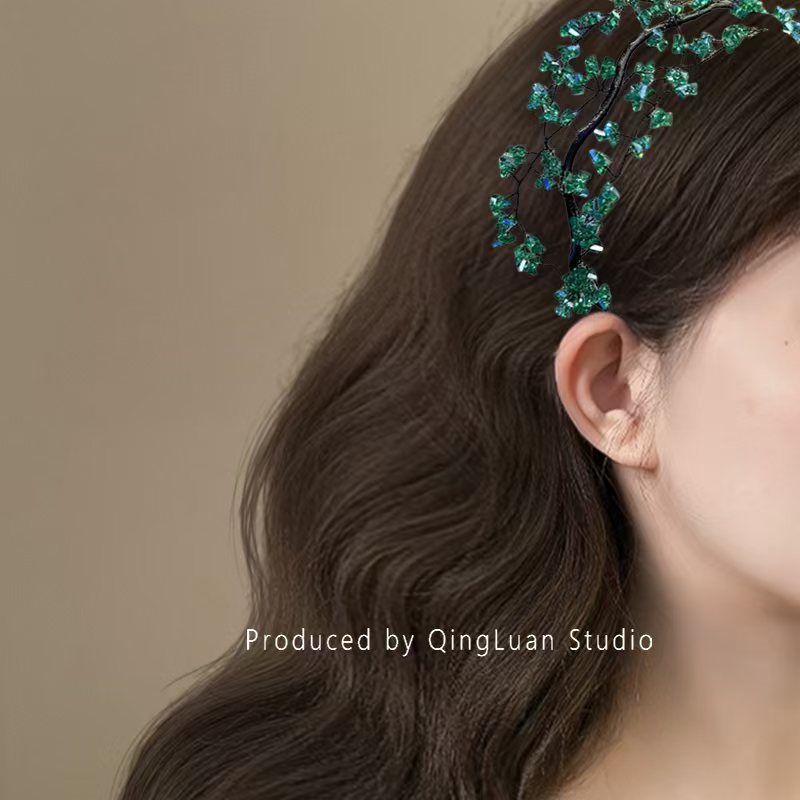 Korean Sweet Green Crystal Hair Bracelet Exquisite Weaving Beaded Hair Accessories