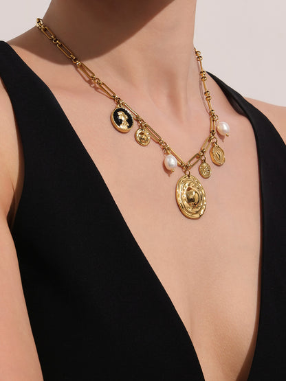 Love Block Zircon DIY Multi accessory Necklace Fashion Personality Freshwater Pearl 18k Real Gold Jewelry
