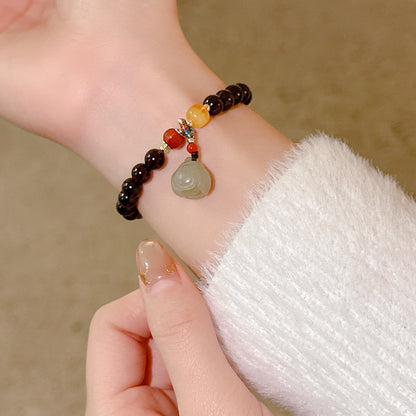 Bracelet  Hetian Jade Lotus Garnet Bearwax Bear Elastic Bracelet