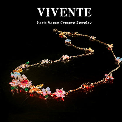 KS New Flower Colorful Jewelry Set Copper Plated 24K Necklace Bracelet Earrings