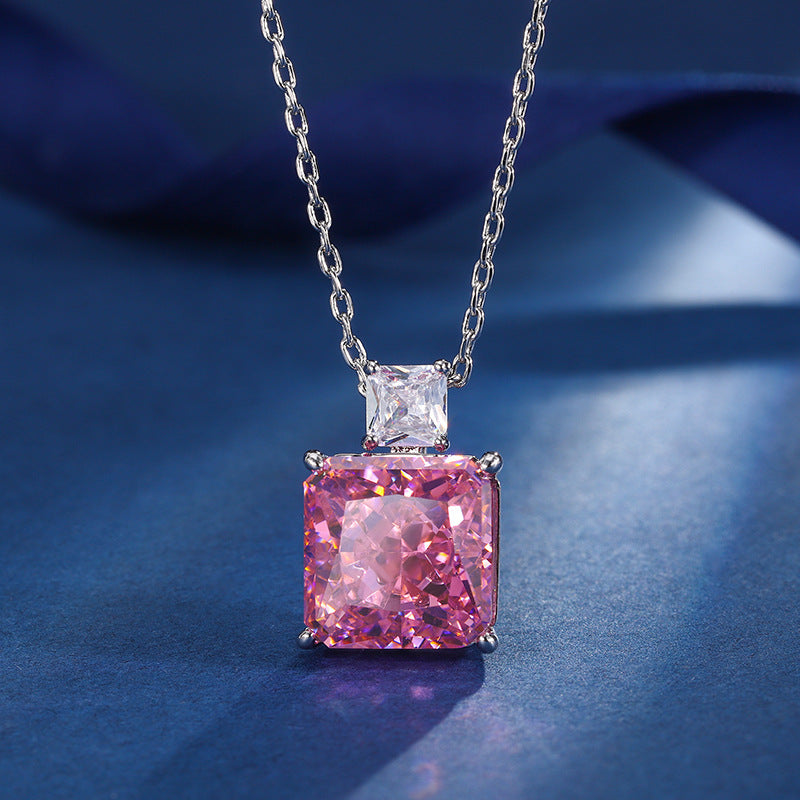 New Zhuangsheng Jewelry High Carbon Diamond Ice Flower Cut Copper Set with Princess Pink Diamond Set 12 * 12-10 * 10