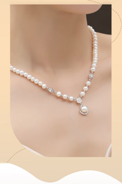 Natural freshwater pearl S925 silver necklace does not fade, new Chinese style light luxury high-end decorative accessory