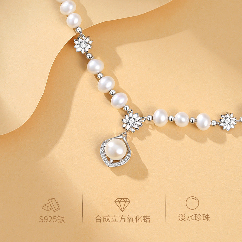 Natural freshwater pearl S925 silver necklace does not fade, new Chinese style light luxury high-end decorative accessory