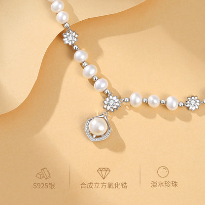 Natural freshwater pearl S925 silver necklace does not fade, new Chinese style light luxury high-end decorative accessory