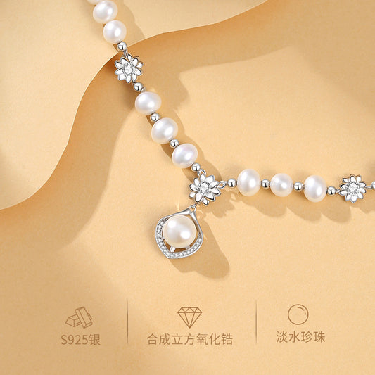 Natural freshwater pearl S925 silver necklace does not fade, new Chinese style light luxury high-end decorative accessory