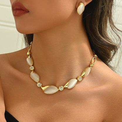 SHEIN TEMU European and American style fashion retro chain splicing moonstone fashion bracelet for women