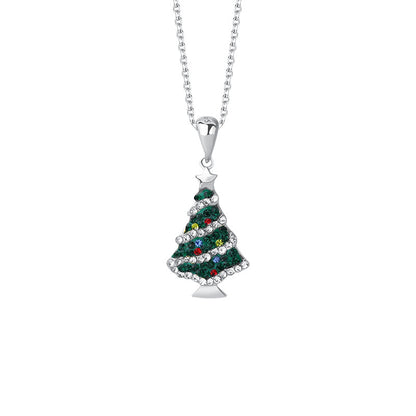 925 sterling silver colored zircon Christmas tree necklace, clothing chain, Christmas accessory