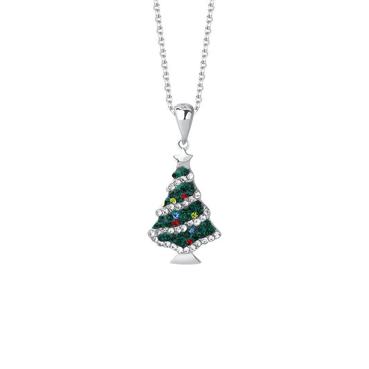 925 sterling silver colored zircon Christmas tree necklace, clothing chain, Christmas accessory