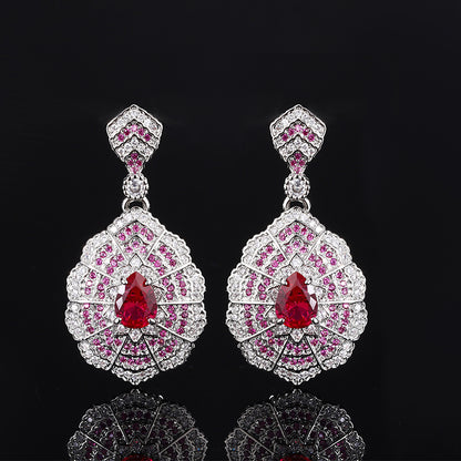 New jewelry set necklace pendant, red zircon earrings, Baroque retro earrings, European and American rings