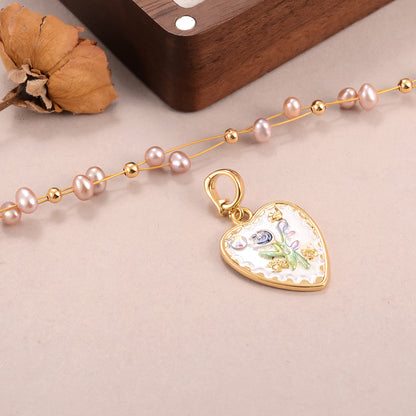 Stars and natural pearls love oil painting necklace