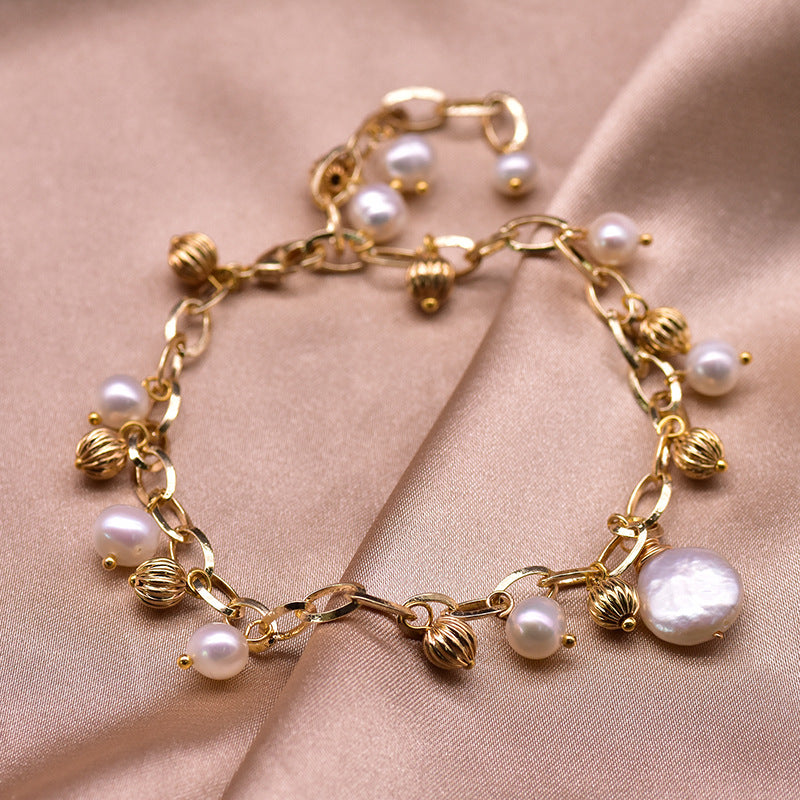 Baroque natural freshwater pearl bracelet, retro summer color retention bracelet, niche high-end handmade fashion accessory
