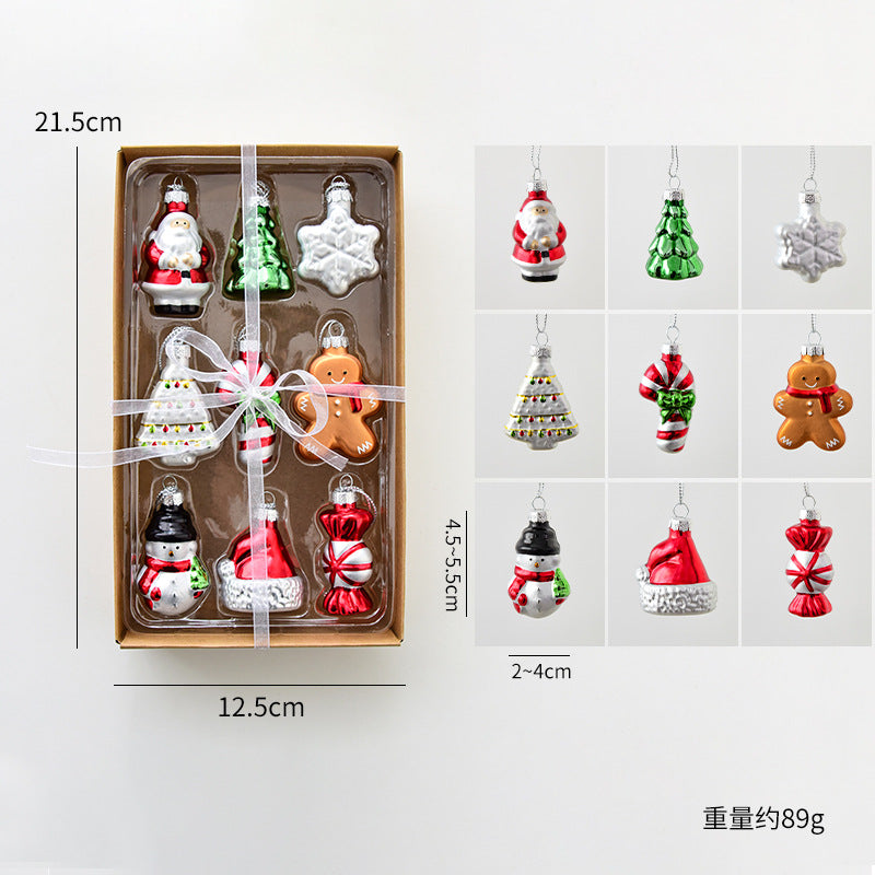New Christmas Decoration Santa Claus Snowman Decoration Christmas Tree Pendant Creative Glass Painted Small Pendant