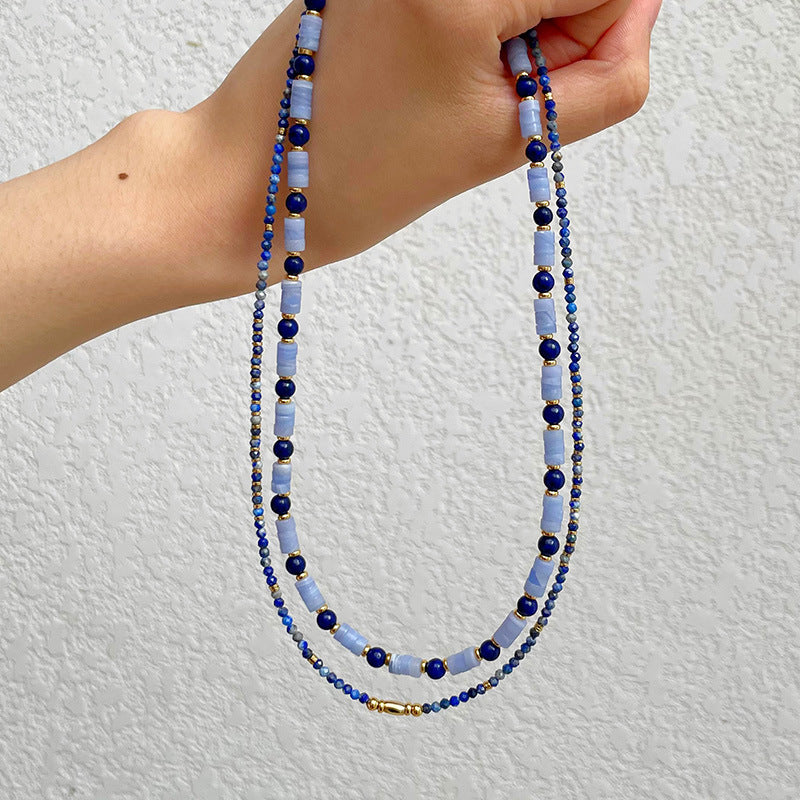 necklace  Retro lapis lazuli color beaded necklace for women