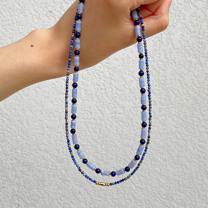 necklace  Retro lapis lazuli color beaded necklace for women