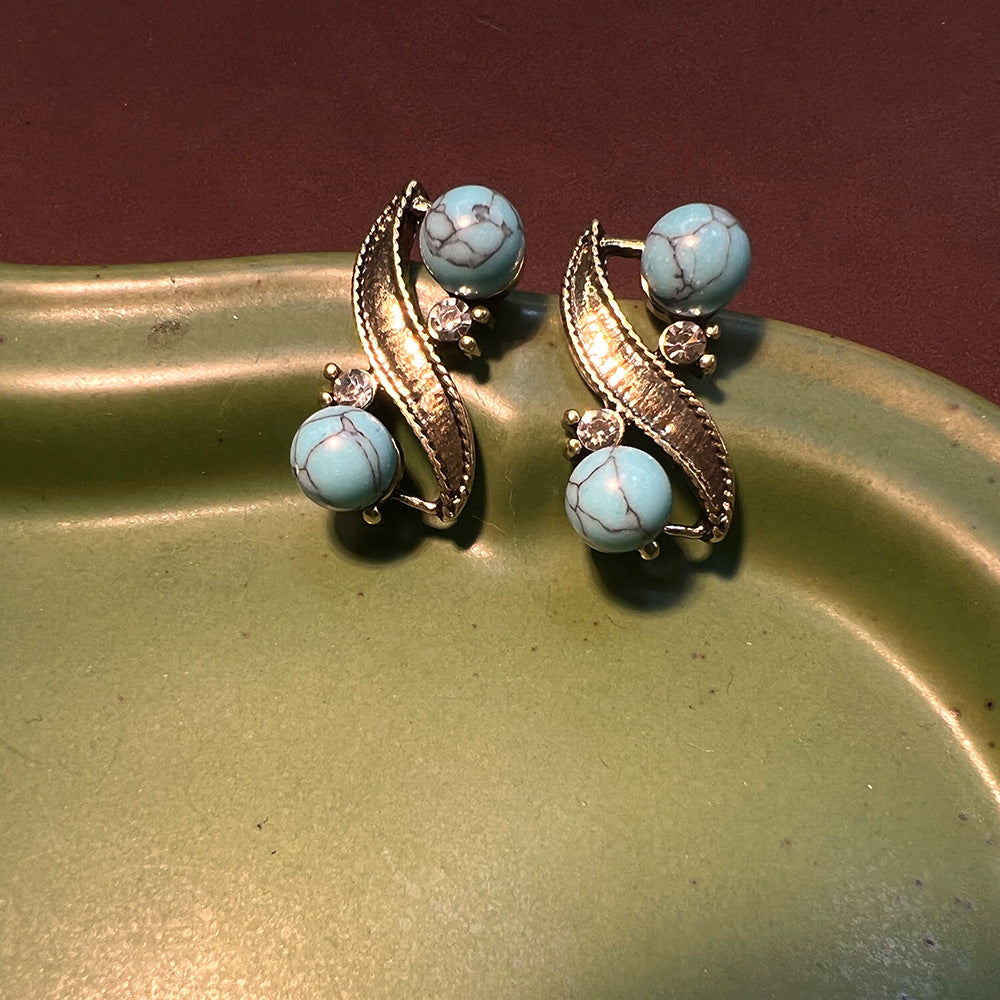 Turquoise retro jewelry set necklace earrings