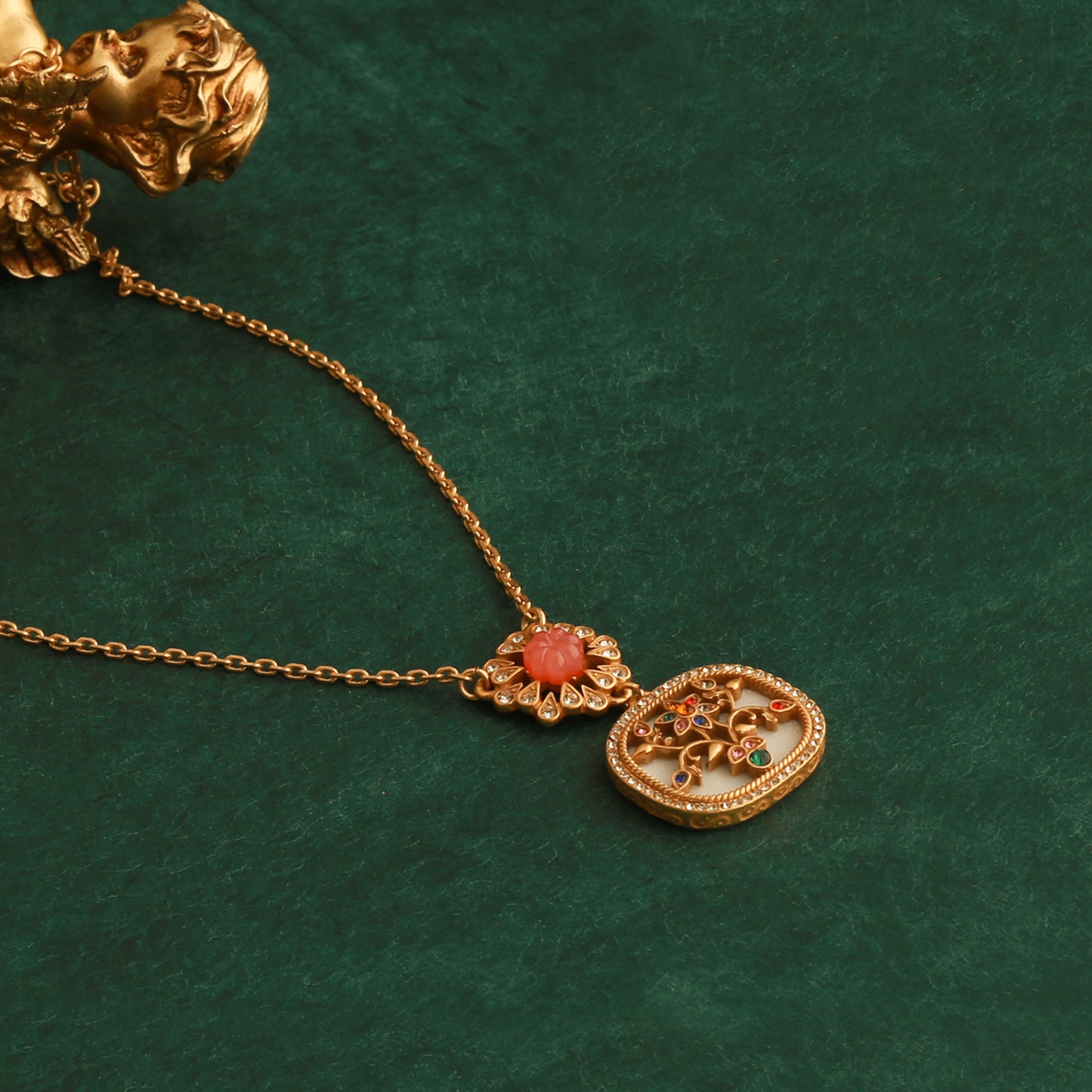 Vintage niche floral zircon jewelry, O-chain necklace, silver needle earrings, earrings