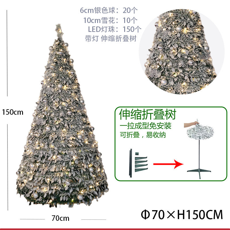 2025 New Hot Selling Plush Falling Snow Scalable Folding Christmas Tree with LED Lights Christmas Decoration Tree