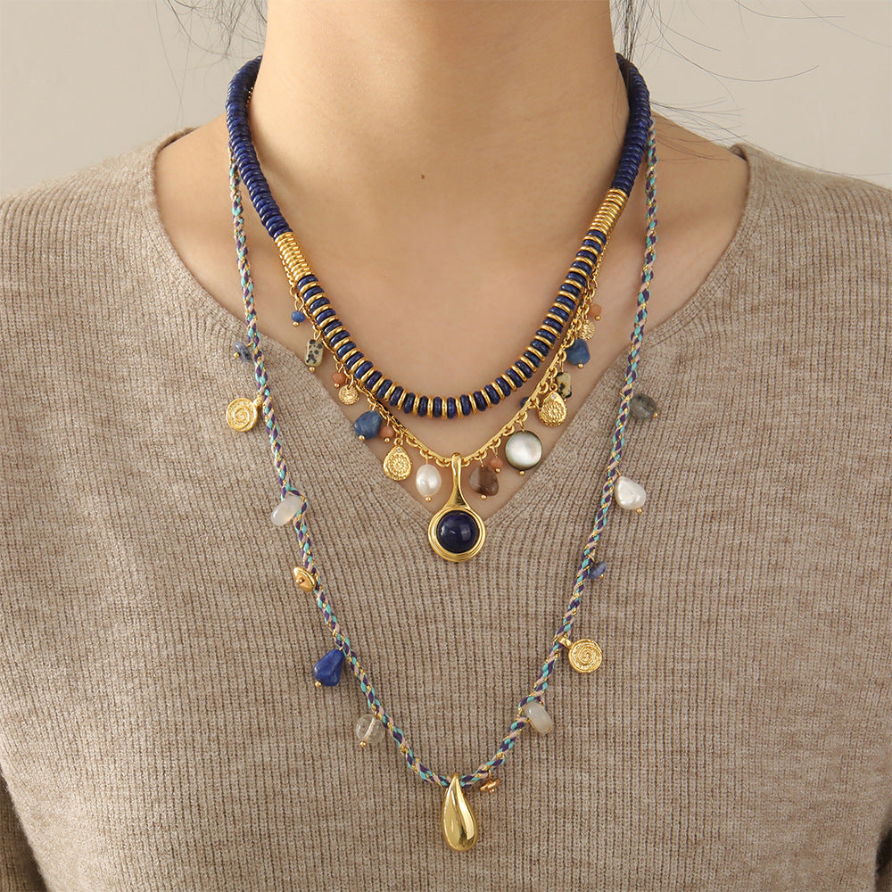necklace  Tibetan blue stone natural lapis lazuli sweater chain women's freshwater pearl long beaded ethnic style necklace