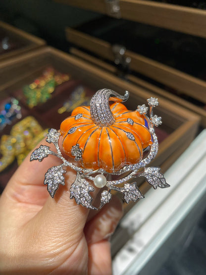 Thousand Clan Silver Christmas Gift High end Original Design Pumpkin Brooch Pendant Fashion Accessories