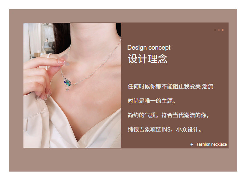 S925 pure silver auspicious elephant necklace with good symbolism of ancient style collarbone chain