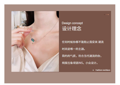 S925 pure silver auspicious elephant necklace with good symbolism of ancient style collarbone chain