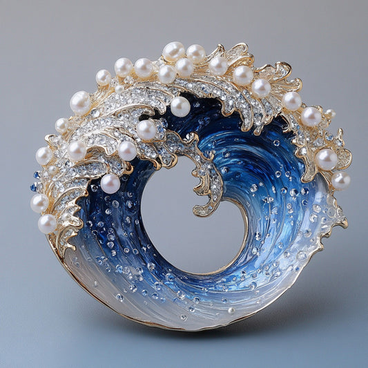Xiliang Concubine Luxurious and Premium Freshwater Pearl Brooch Original Wave Pin Enamel Wave Chest Flower Customization