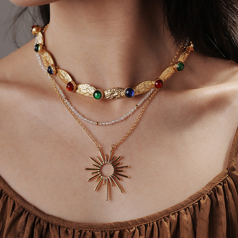 necklace  Vintage style exaggerated metal geometric pendant necklace