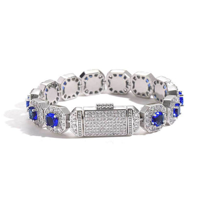 European and American trendy brand colored zircon bracelet 12mm flip button rock sugar chain hip-hop men's bracelet accessory