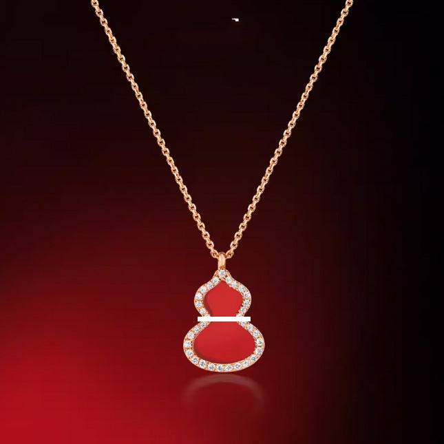 New Hulu Necklace Women's Red Agate White Beimu 925 Silver Ferry 18k Rose Gold Diamond Pendant Flat Ankle chain