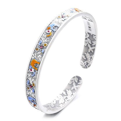 S999 pure silver matte craftsmanship auspicious auspicious elephant dropper pattern inner circle heavy industry design exquisite bracelet