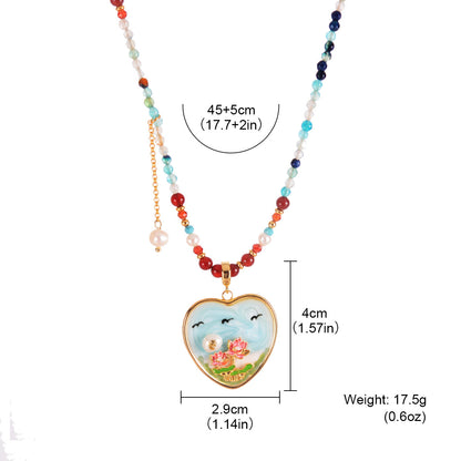 Stars and natural pearls love oil painting necklace