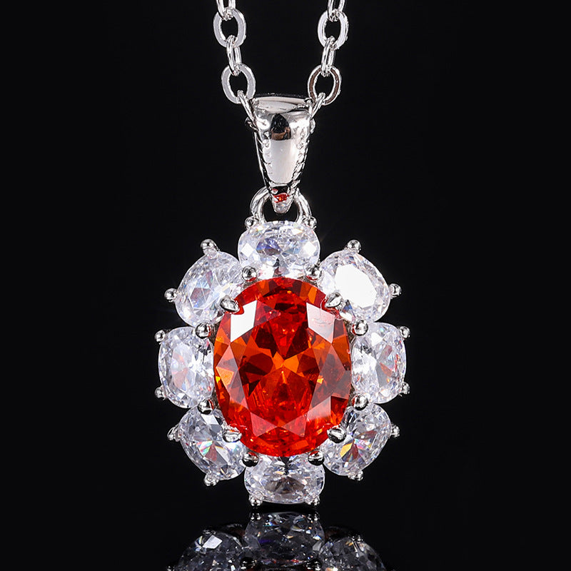 Jewelry new S925 all body silver set simulation orange red small pigeon egg pendant main 7 * 9-4 * 6
