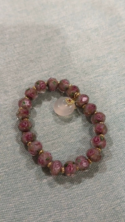 New Chinese style glass bracelet, safety buckle, rose glass bracelet