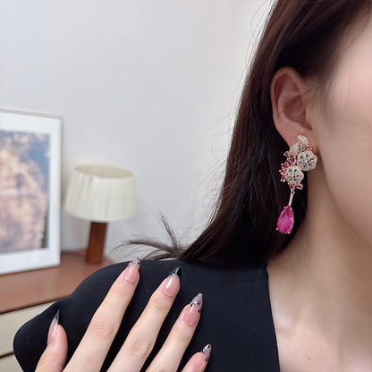 New Palace style Micro inlaid Colorful Treasure Flower Earrings s925 Silver Needle Earrings