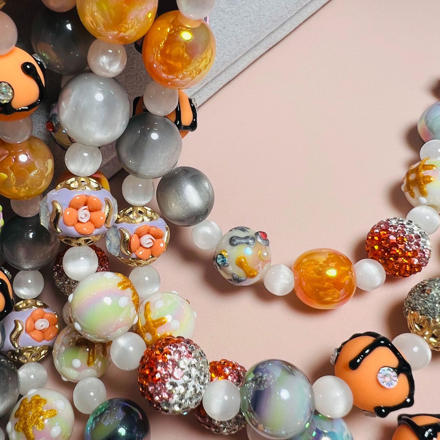 necklace  Orange diagonal hand-painted bead chain