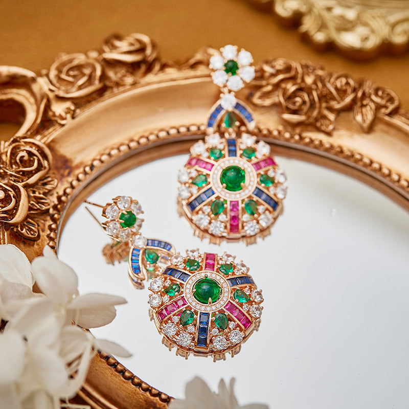 Colorful compass earrings gold-plated heavy industry fashionable and high-end evening earrings