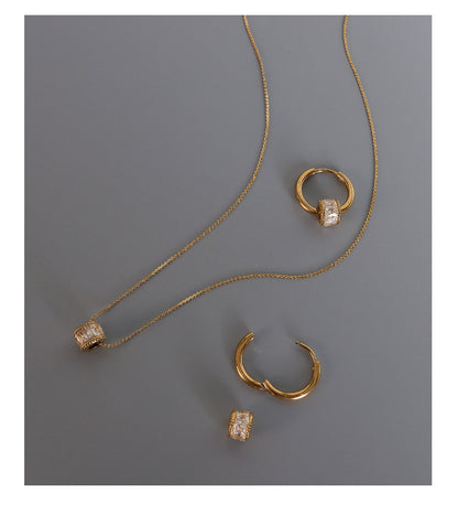 French style diamond studded geometric minimalist earrings titanium steel plated 18K gold versatile necklace set