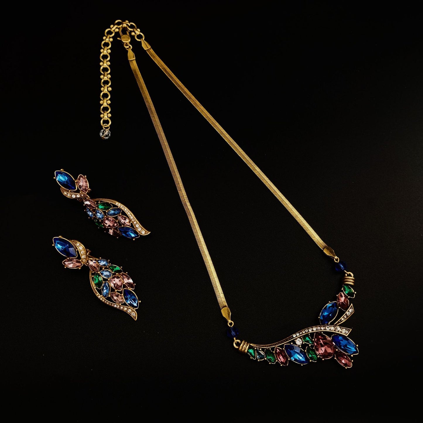 Vintage zirconia cicada wing earrings necklace with medieval style, European and American style jewelry set