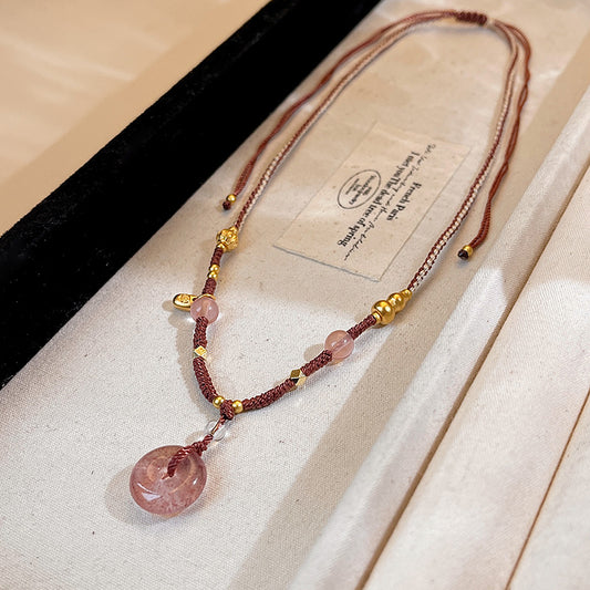 New Chinese style pink safety buckle woven rope pendant necklace 2025 new necklace