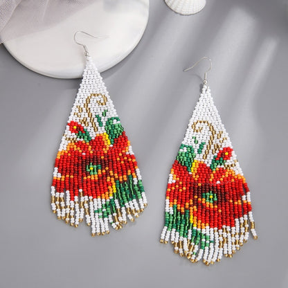 New retro ethnic style handmade flower tassel earrings and earrings