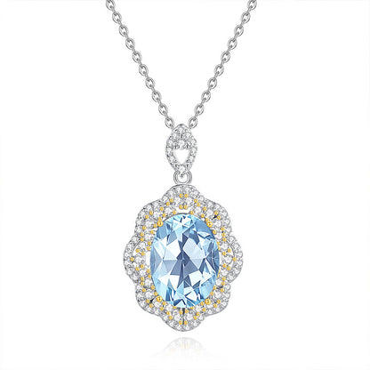 New high-end luxury pure silver s925 egg face necklace for women, set with natural color treasure sky blue topaz collarbone chain