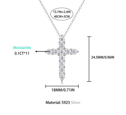 Fashionable temperament, light luxury S925 silver faith necklace for women, non fading cross, moissanite collarbone chain