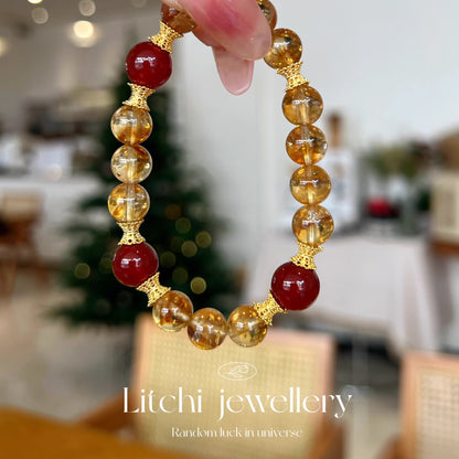 【 Wealth and Prosperity 】 Natural Yellow Crystal Yellow Tower Crystal Bracelet Original Design Red Agate Bracelet