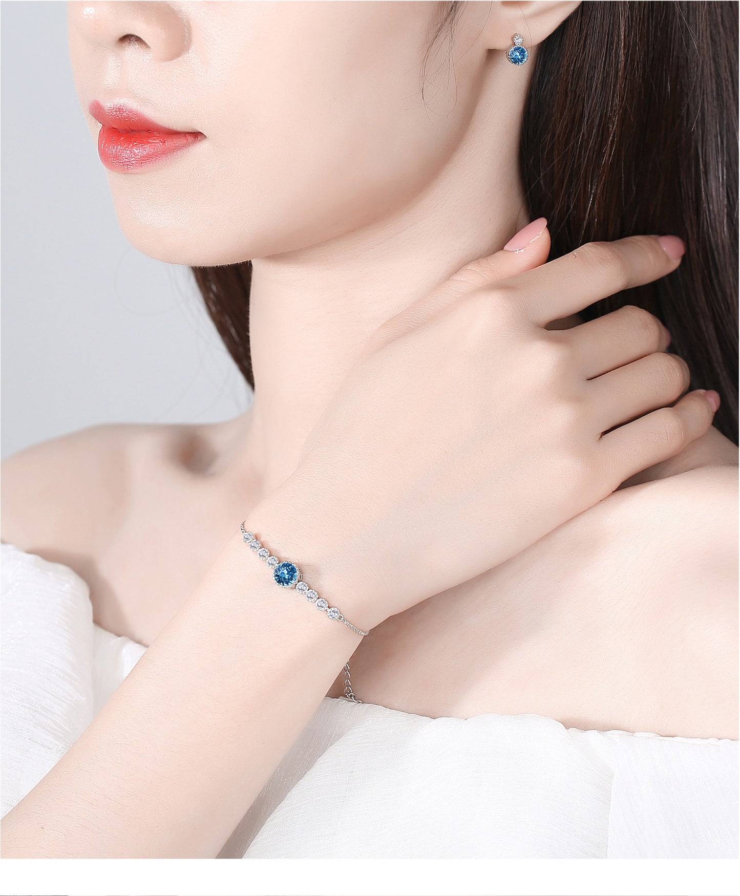 Ocean Heart Crystal Bracelet for Women S925 Pure Silver High End Jewelry, Niche Fashion Light Luxury Bracelet