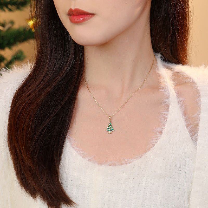 925 sterling silver colored zircon Christmas tree necklace, clothing chain, Christmas accessory