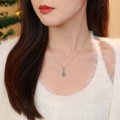 925 sterling silver colored zircon Christmas tree necklace, clothing chain, Christmas accessory