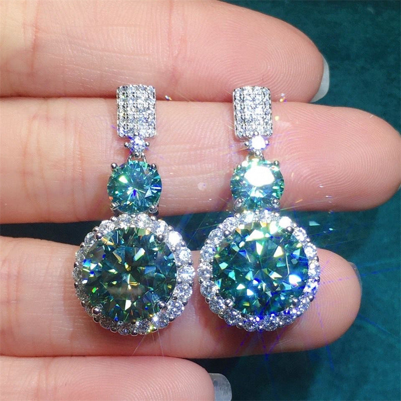 European and American luxury green moissanite four piece set ring+pendant+earring+bracelet=set of classic and fashionable accessories