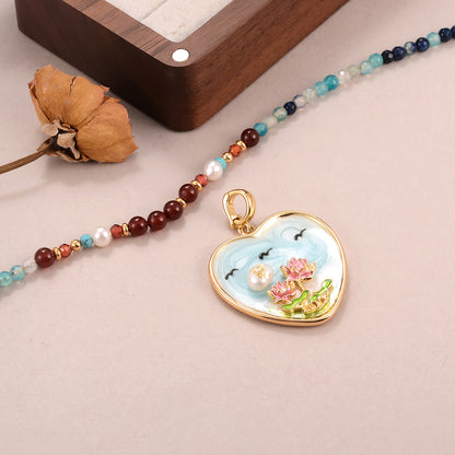 Stars and natural pearls love oil painting necklace