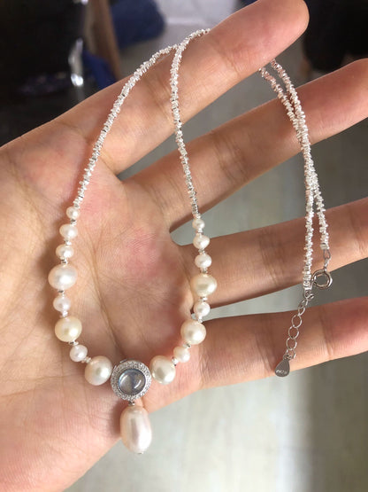 S925 pure silver necklace, aquamarine pendant accessory, natural freshwater pearl collarbone chain
