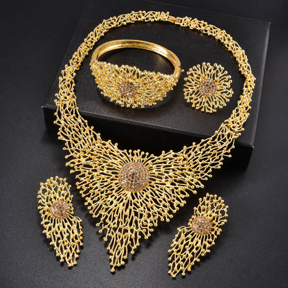 European and American Dubai 18K inlaid rhinestone necklace, earrings, rings, bracelets, jewelry set